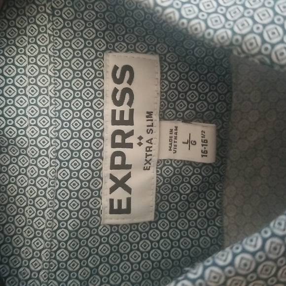 Express extra slim LS pattern blue button down shirt size L 16/16.5 - Picture 2 of 5